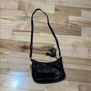 Vintage Black Woven Crossbody Bag with Tassel